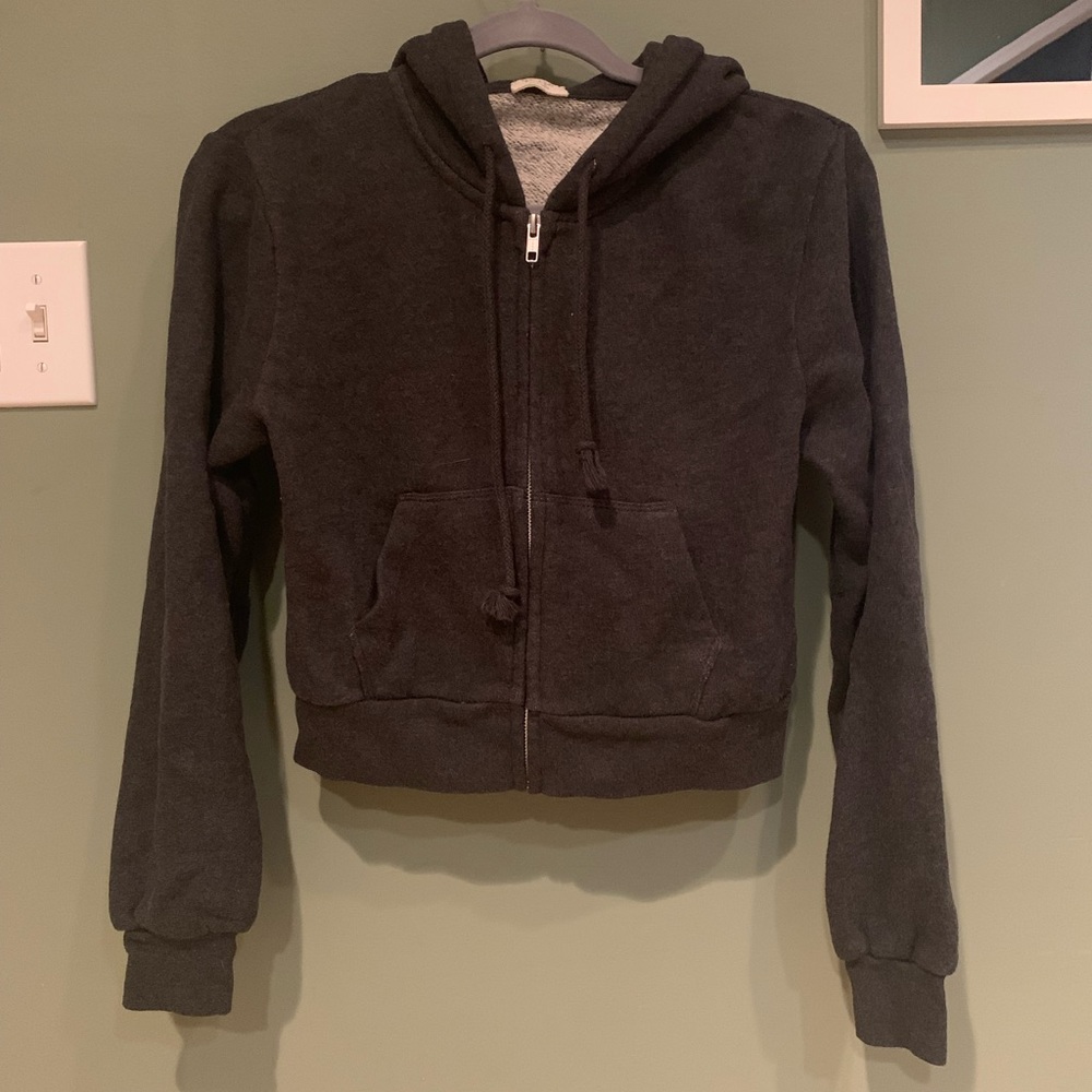 Heather Gray Brandy Melville Crop Zip-up